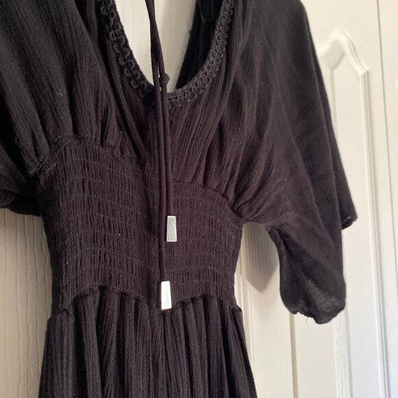 Black Linen-Style Boho Lace Jumpsuit — Black Stone Capsule (S) - Picture 3 of 4